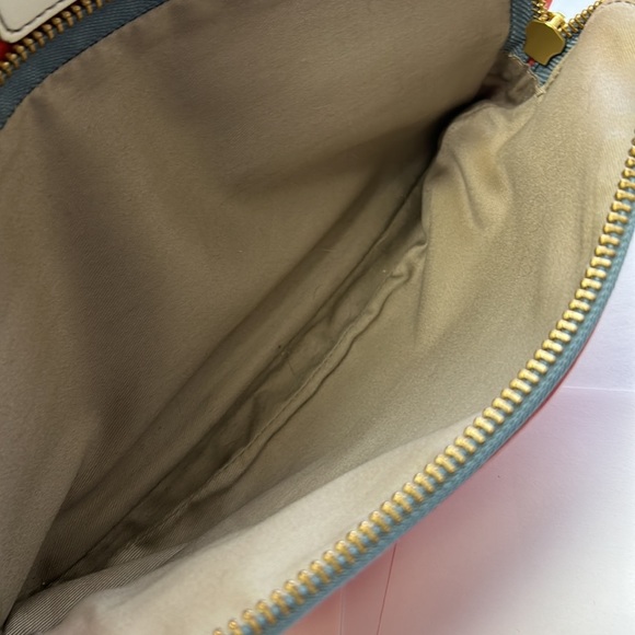 Fossil hobo shoulder and crossbody orange and tan textile bag 3 zipper closures - Picture 15 of 16